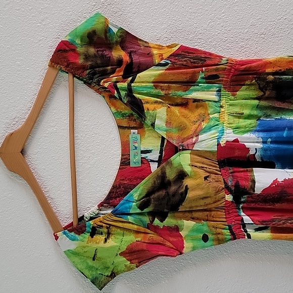 Jams World Tuscany Rayon Dress Colorful Sweetheart Neckline Flutter Sleeve Sz M - Picture 5 of 5